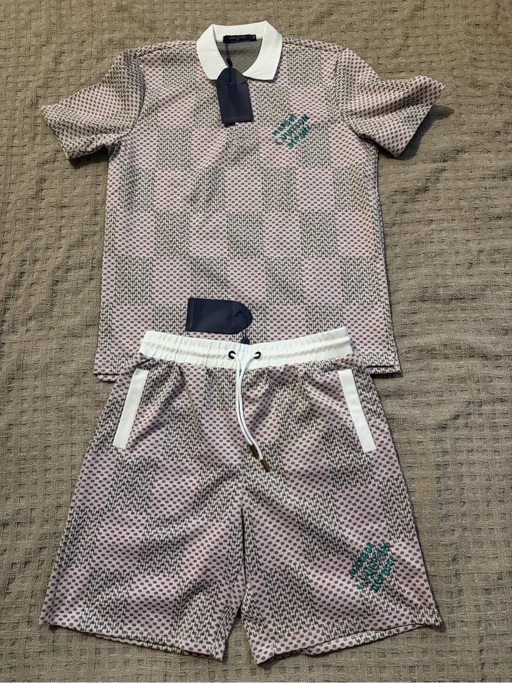 Louis Vuitton Pink and White Check Athletic Shorts Set